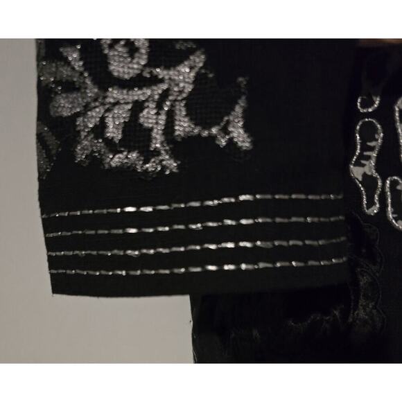 Choices Black Art to Wear Lined Kimono Jacket Silver Velvet Embroidered Dressy M - Picture 3 of 11